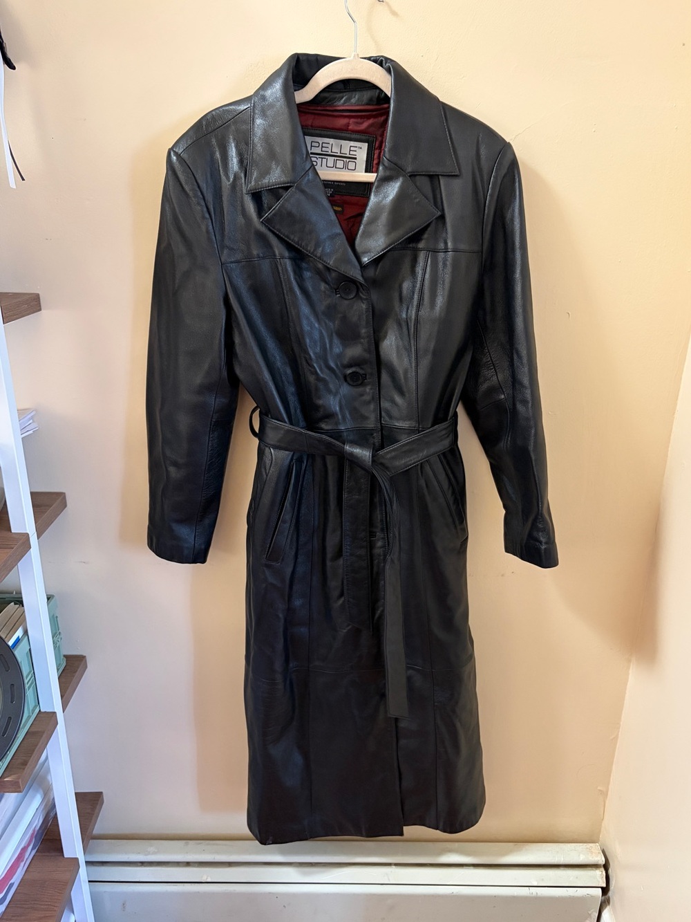 vintage pelle studio belted leather trench coat